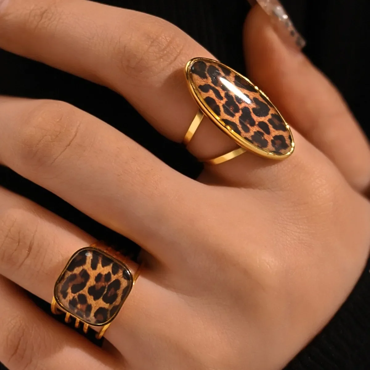 XINYI 18K PVD Golden Plated 304 Stainless Steel Rings Chunky Jewelry High QualityCharm Stylish Boho Leopard Golden Jewelry