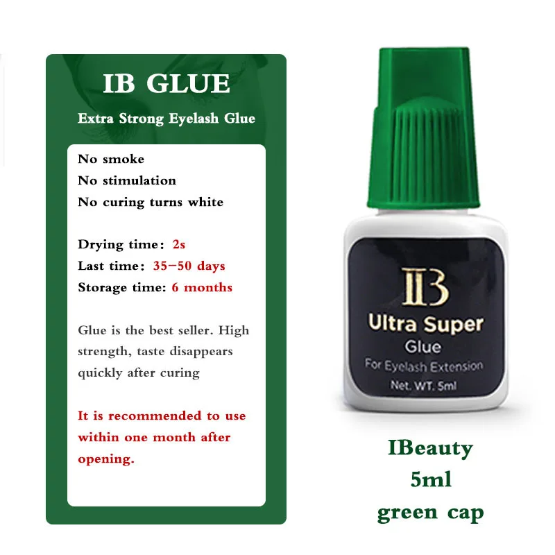 IBeauty Ultra Super Cílios Extensão Glue, Ferramenta de Maquiagem Adesiva, mais forte Fastest, Eye Open, Coréia Suprimentos, 2S Cap Verde, 5 Garrafas