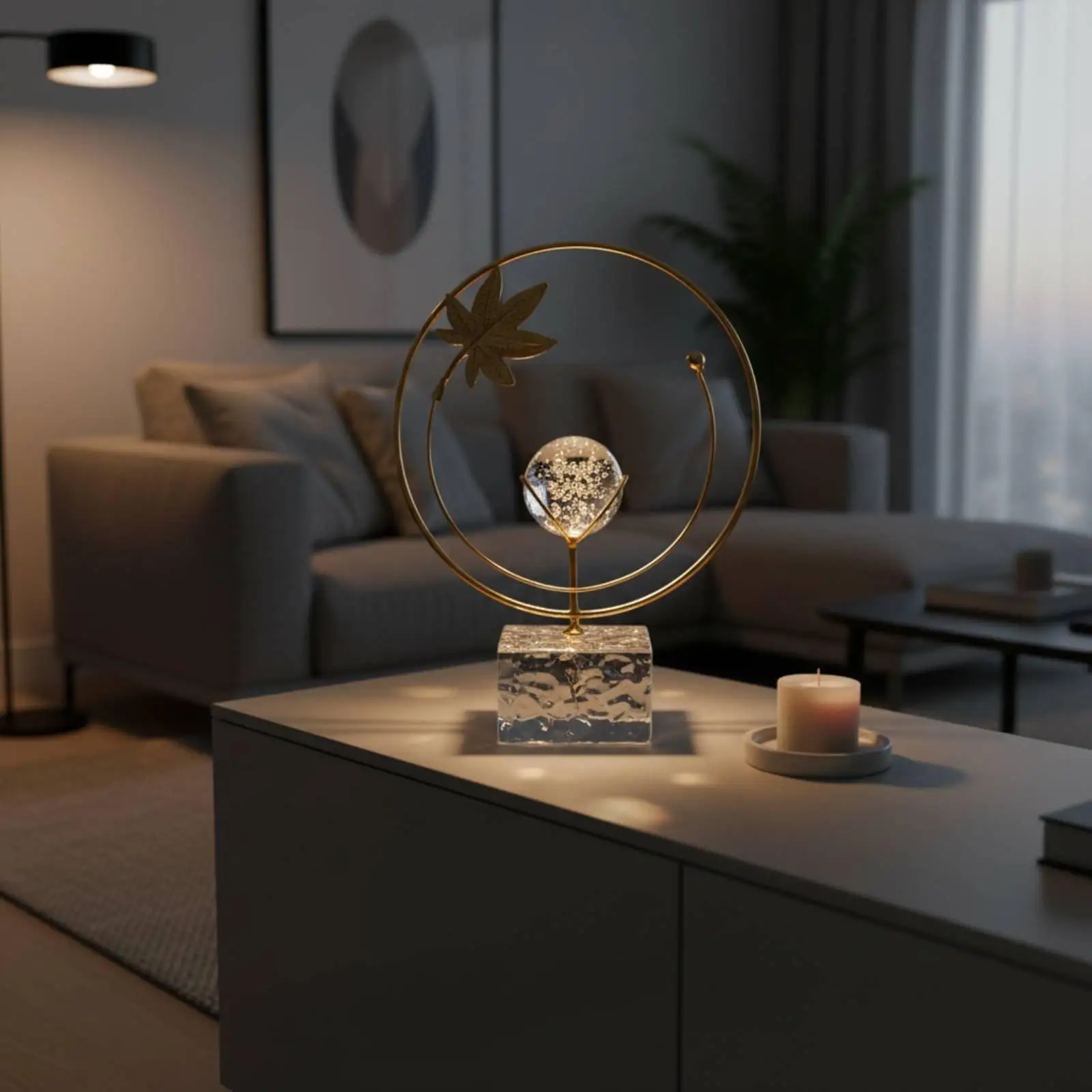 Crystal Ball Figurine with Acrylic Base Modern Table Decoration Nordic Room Decor for Home Office