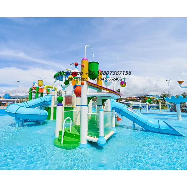 Colorful Fiberglass Water Slides Included in Water Play Equipment for Kids Water House