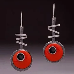 Tribal Round Red Black Oil Dripping Earrings Retro Jewelry Silver Color Metal Handmade Dangle Earrings Women Gift