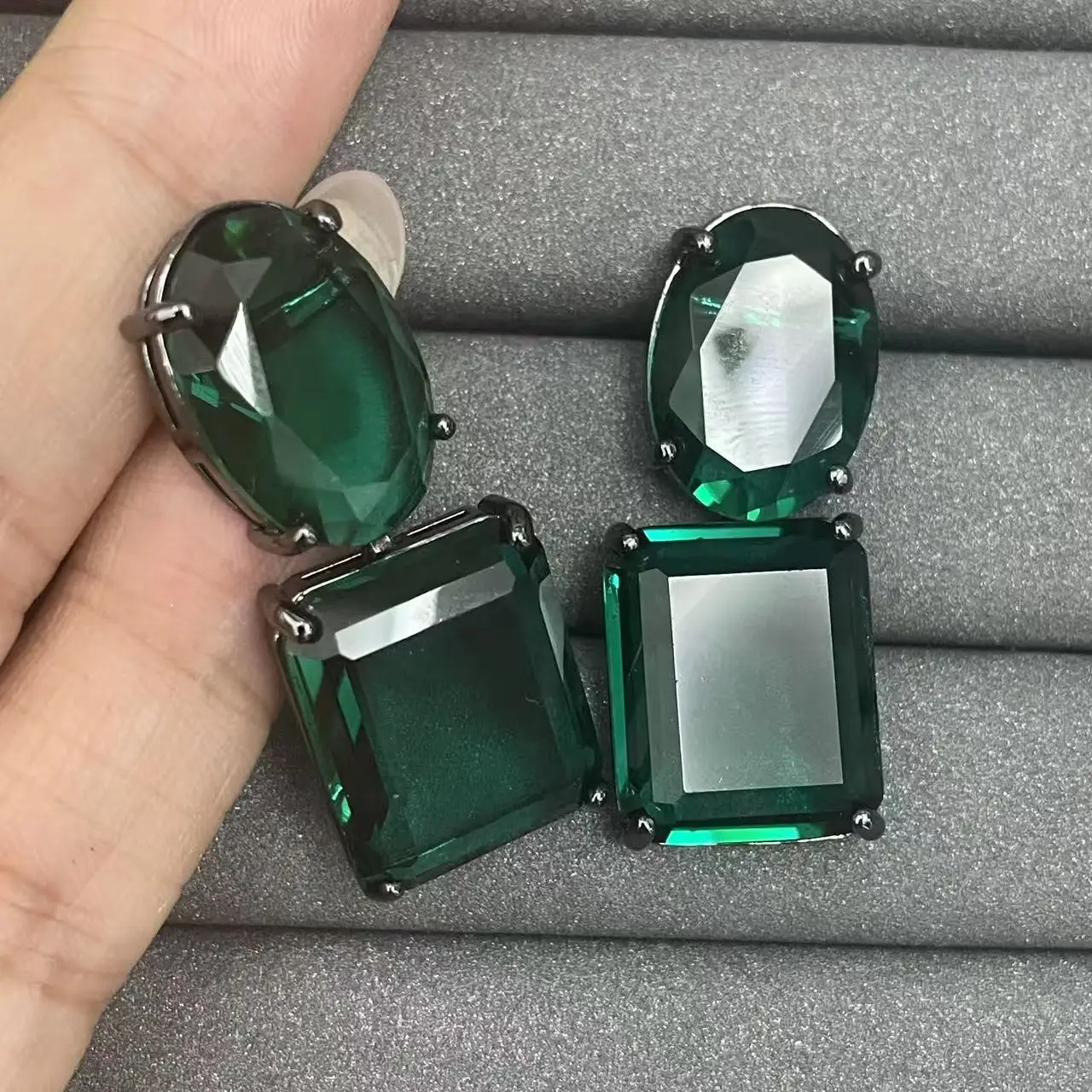 Fashion Light Luxury Geometric Spliced Square Oval Gem Cubic Zircon Earrings Elegant Women Banquet Delicate Party Jewelry Gift