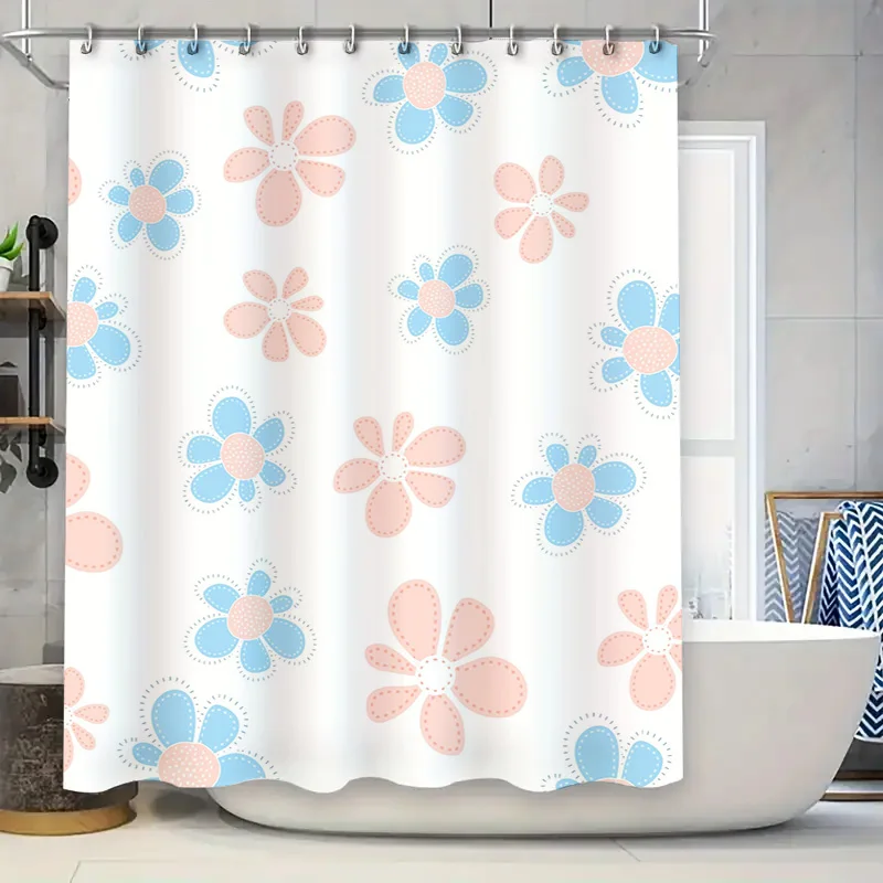 

Розовая, синяя цветочная занавеска для душа, декор для ванной комнаты, водонепроницаемая полиэфирная ткань, украшение для дома для ванных комнат для девочек
