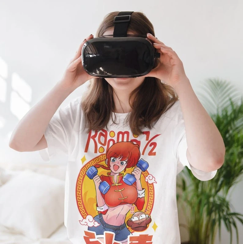 Ranma 1/2 Anime T-shirt Ranma Saotome Genma Panda Manga Graphic Print Unisex Heavy Cotton Short Sleeve Oversized Crew Neck Top