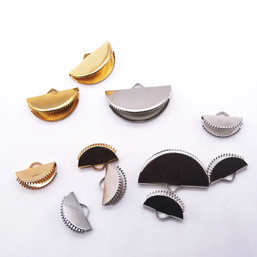 60Pcs 20Mm Semicircle Ribbon Crimp Ends with Internal Teeth for Frayed Ribbon Cord Ends Jewelry Making Choker Necklace Bracelet