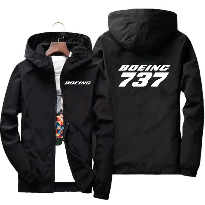 

Men's lightweight pilot casual hooded zipper thin hood Boeing 737 printed jacket spring spring and autumn business jacket