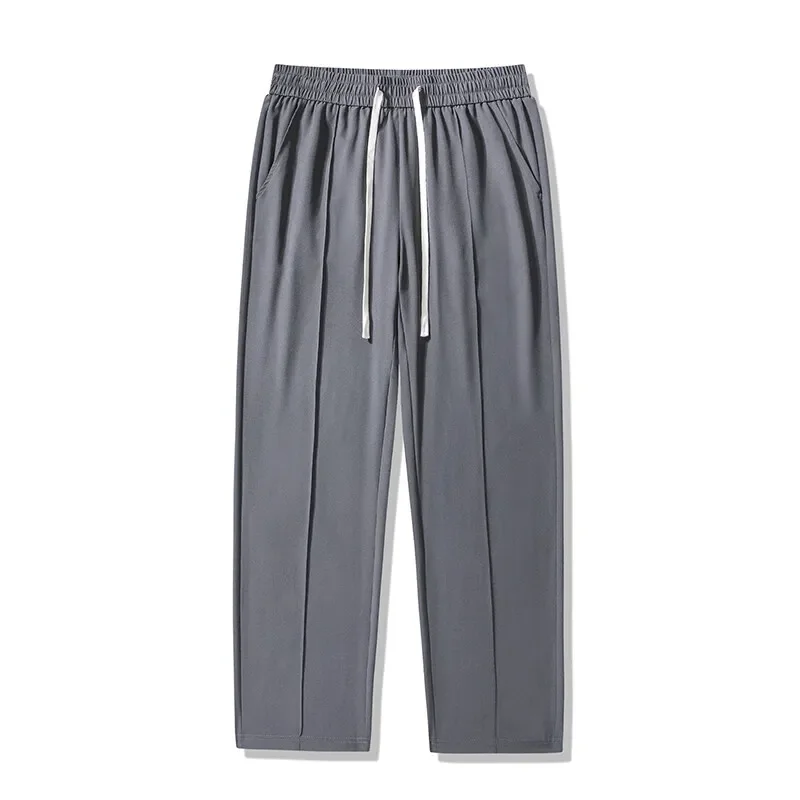 Men's casual long straight pants, stretchable elastic waist, classic shoulder tracksuit blue black gray, men's brand