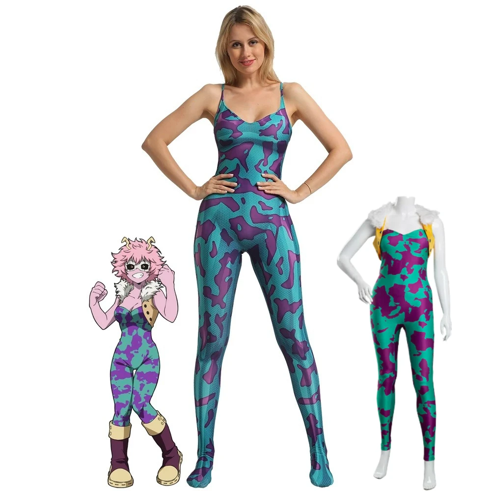 

Anime My Hero Academia Ashido Mina Cosplay Costume Pinky Green Jumpsuit Coat Woman Sexy Halloween Carnival Party Suit