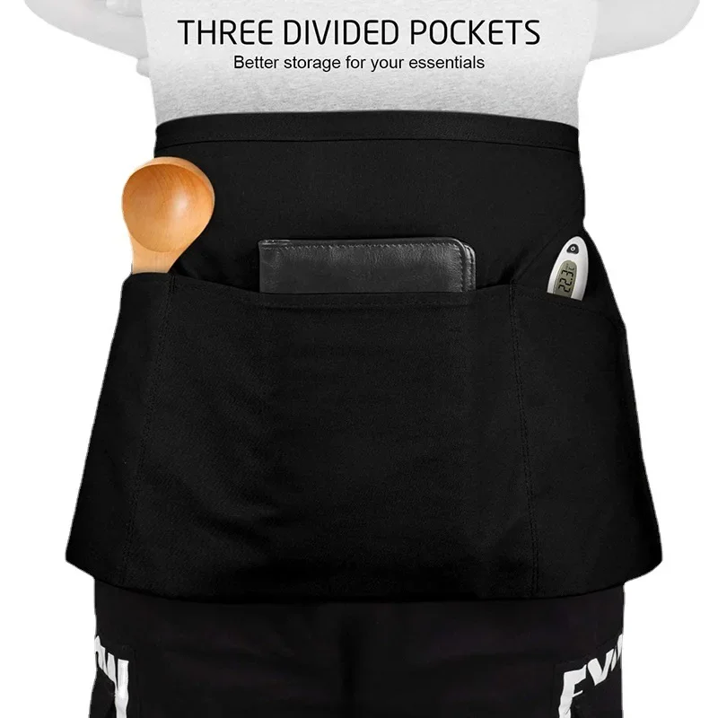 2024 Universal Unisex Half Bust Bib Apron Restaurant Kitchen Coffee Tea Shop Waitress Uniforms Waist Short Apron With Pockets