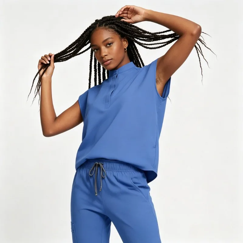 Women's Solid Color Stand Up Collar Bat Sleeve Two-piece Frosted Multi Pocket Uniform Women's Breathable Frosted Suit