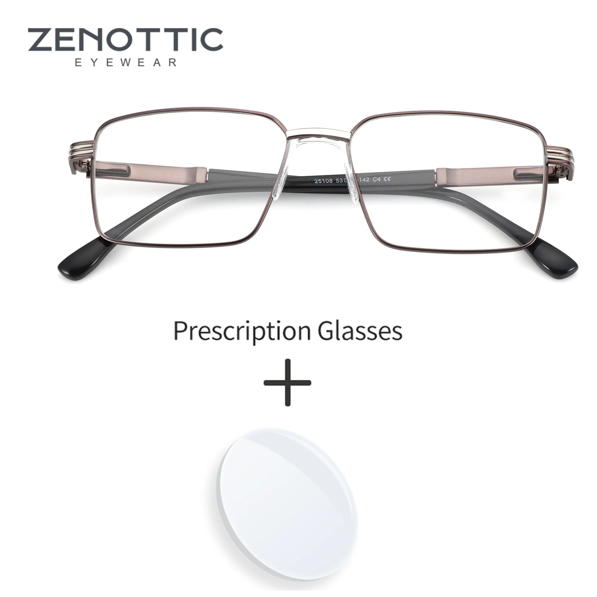 ZENOTTIC M Size Modish Square Prescription Glasses For Men Modish Metal Progressive Photochromic Optical Eyeglasses