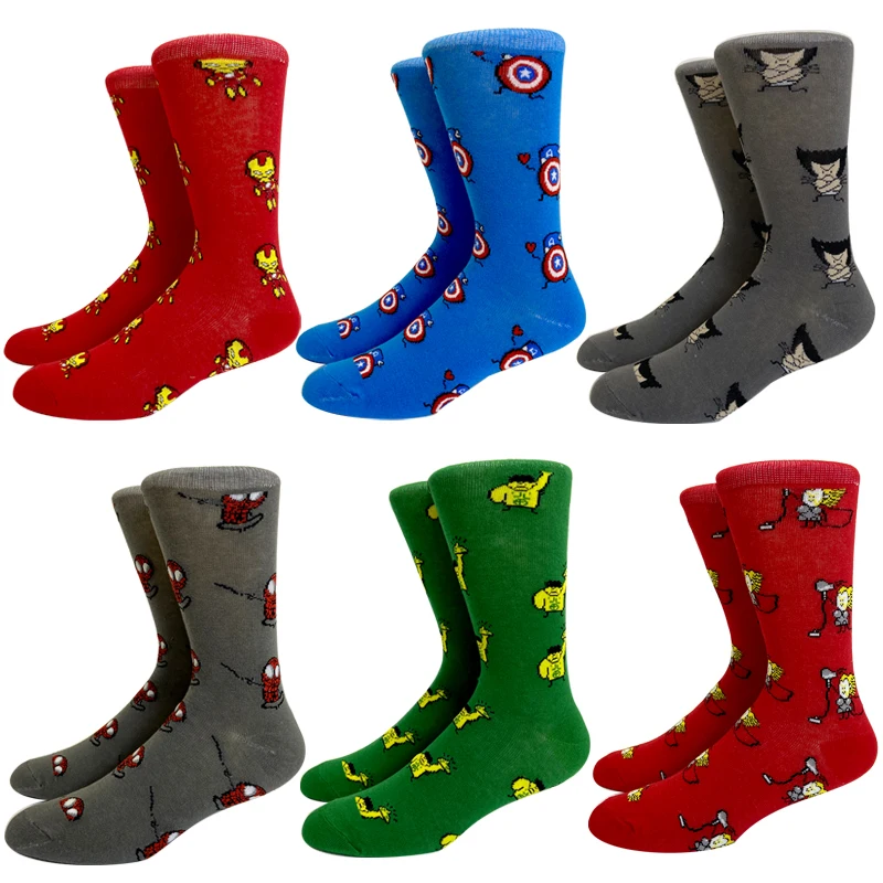 Hot Sale Comics Hero General Socks cartoon Iron Man Captain America Knee-High Warm Stitching pattern Antiskid Casual men Sock