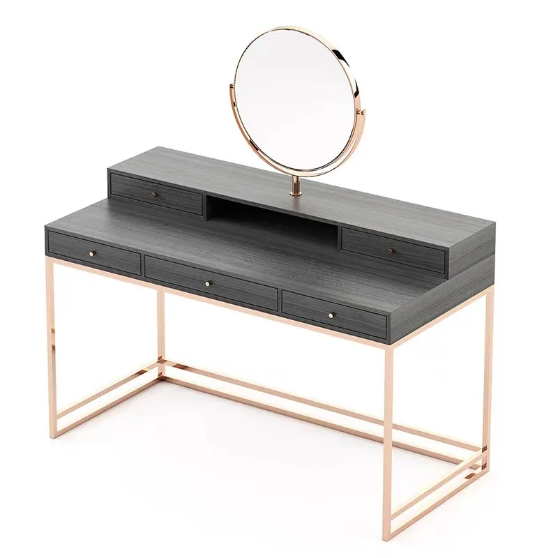 Italian light luxury modern simple solid wood stainless steel creative advanced mirror dressing table