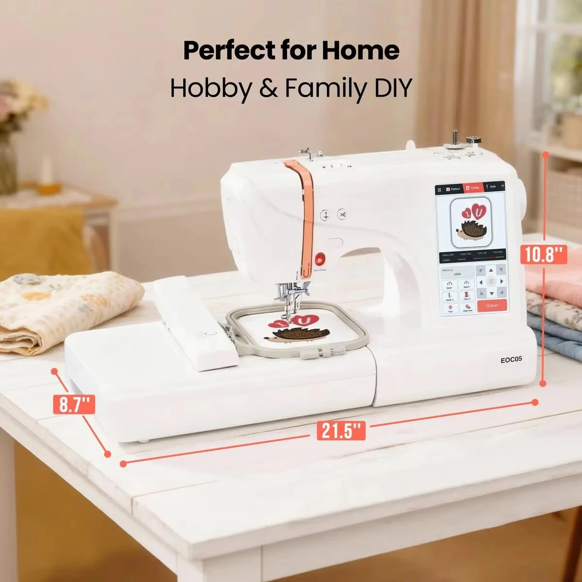 PooLin EOC05 Beginners Single Computerized 7 Inches Large LCD Touchscreen Embroidery Machine for Household Machine Embroidery