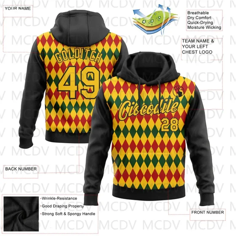 Custom Black Yellow 3D Pattern Design Black History Month Sports Pullover Sweatshirt Hoodie