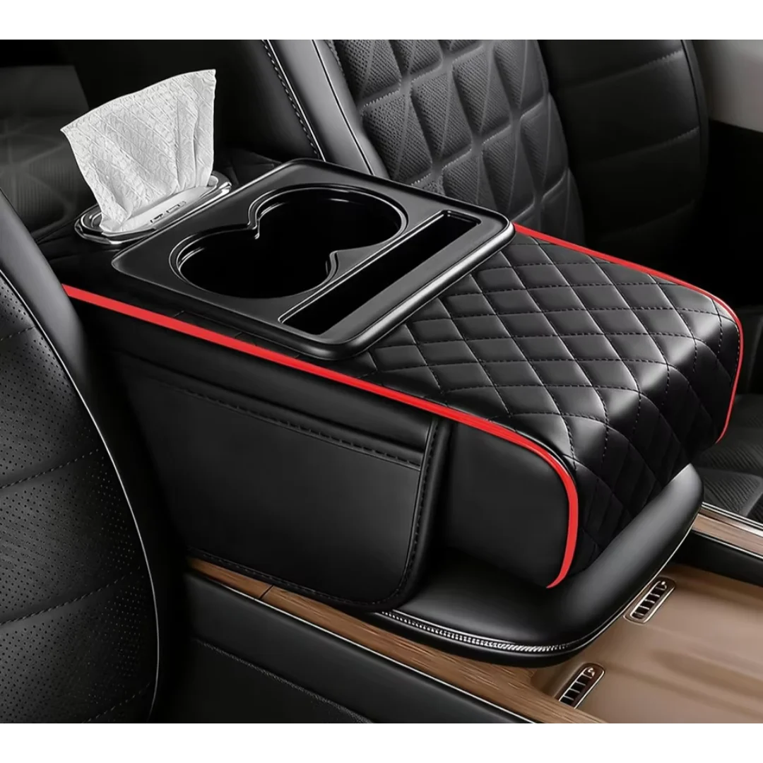 Center Console Organizer with Cup Holder Car Armrest Storage Box Armrest Heightening Cushion Pad for Car Interior Auto Accessory
