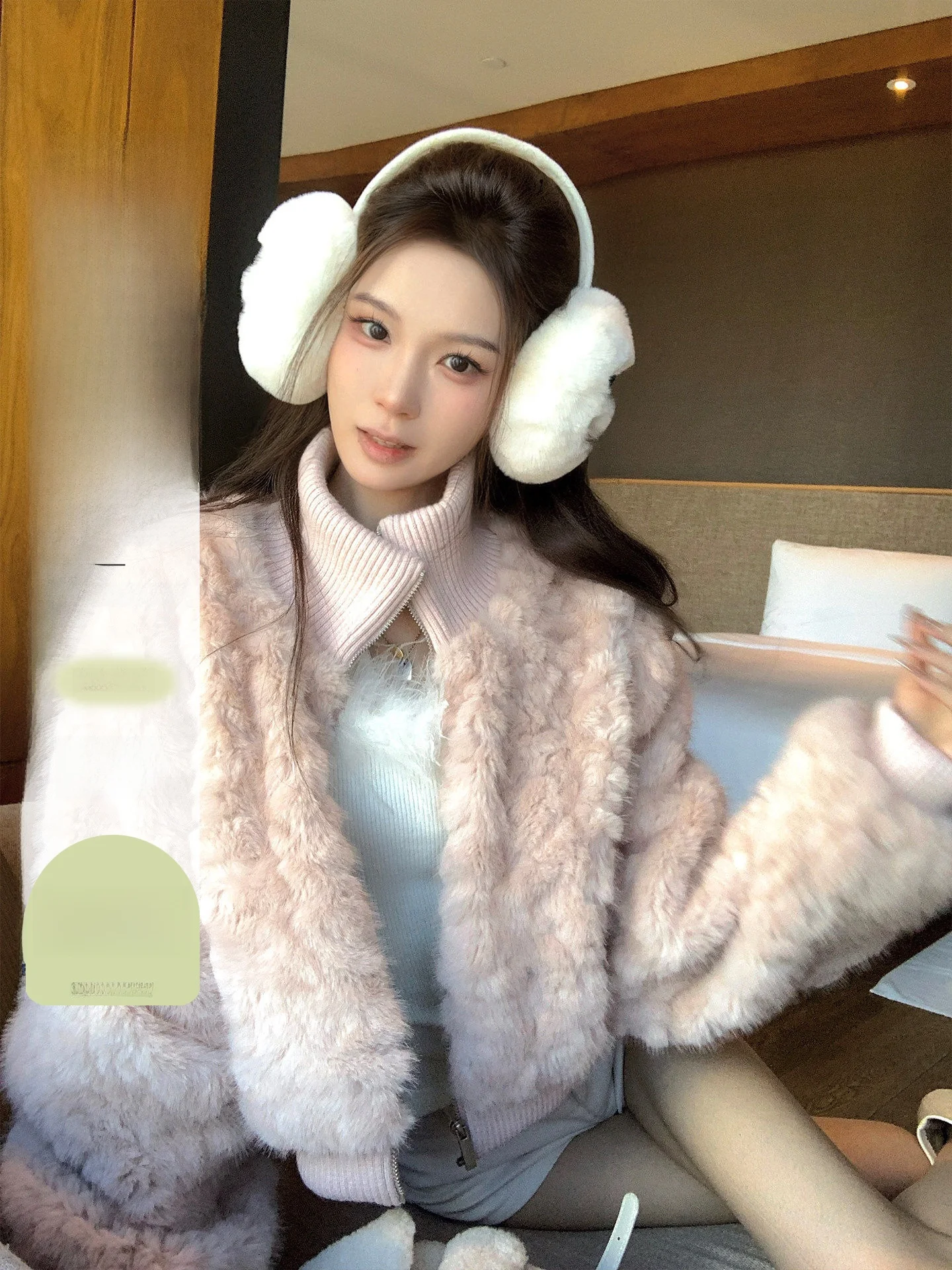 

Princ Sle Sweet Simp Coat High Collar Loose Pure Color Women's Outerwear Faux Fur Long Sve Warmth Daily Wear