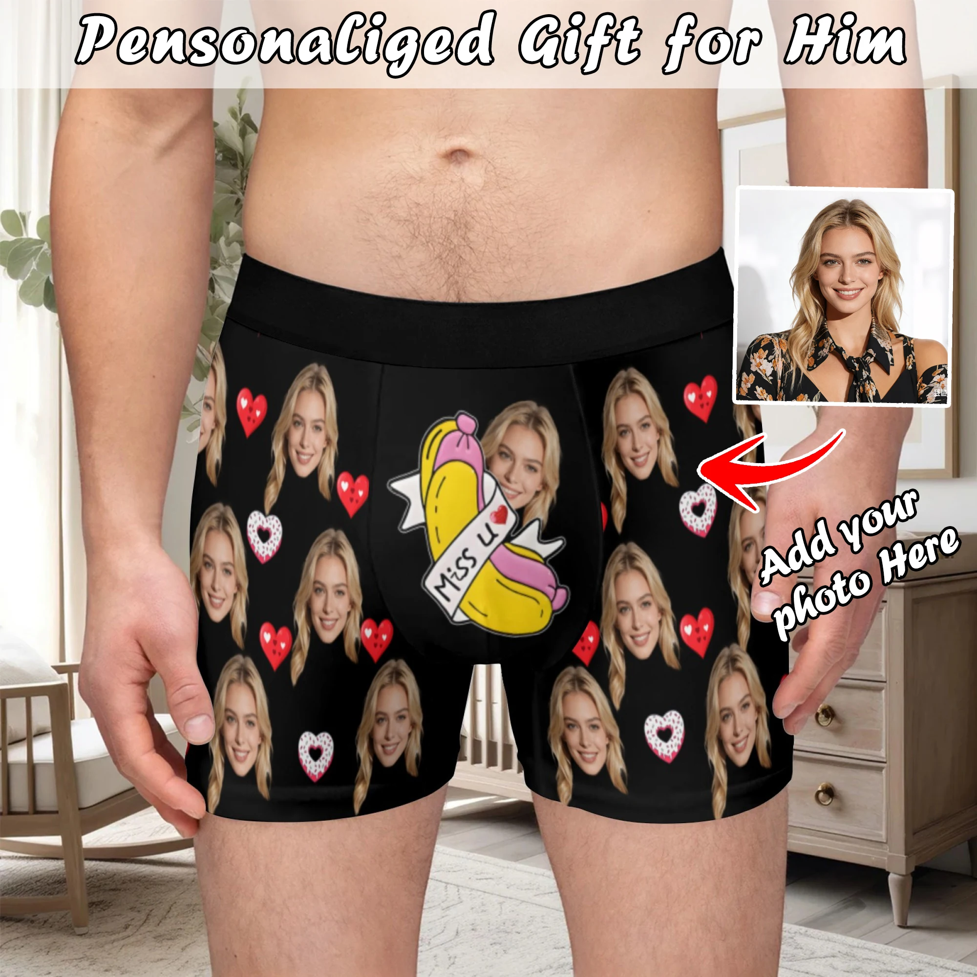 Personalized facial photo DIY customization flat underwear customization men's Valentine's Day gift for husband gift for father