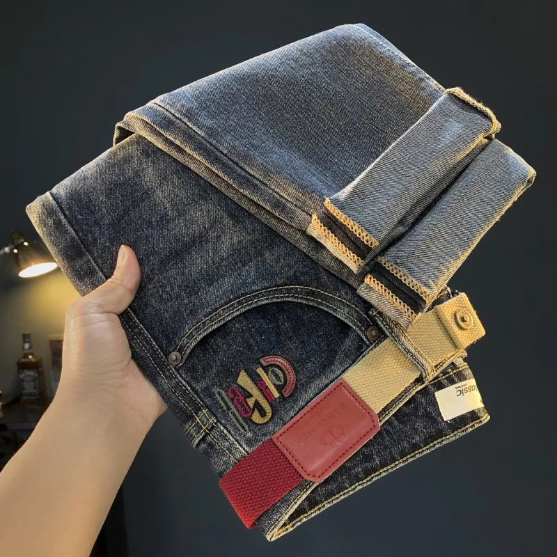 

New men's jeans autumn and winter, casual and versatile, elastic and slightly loose, slimming blue long pants