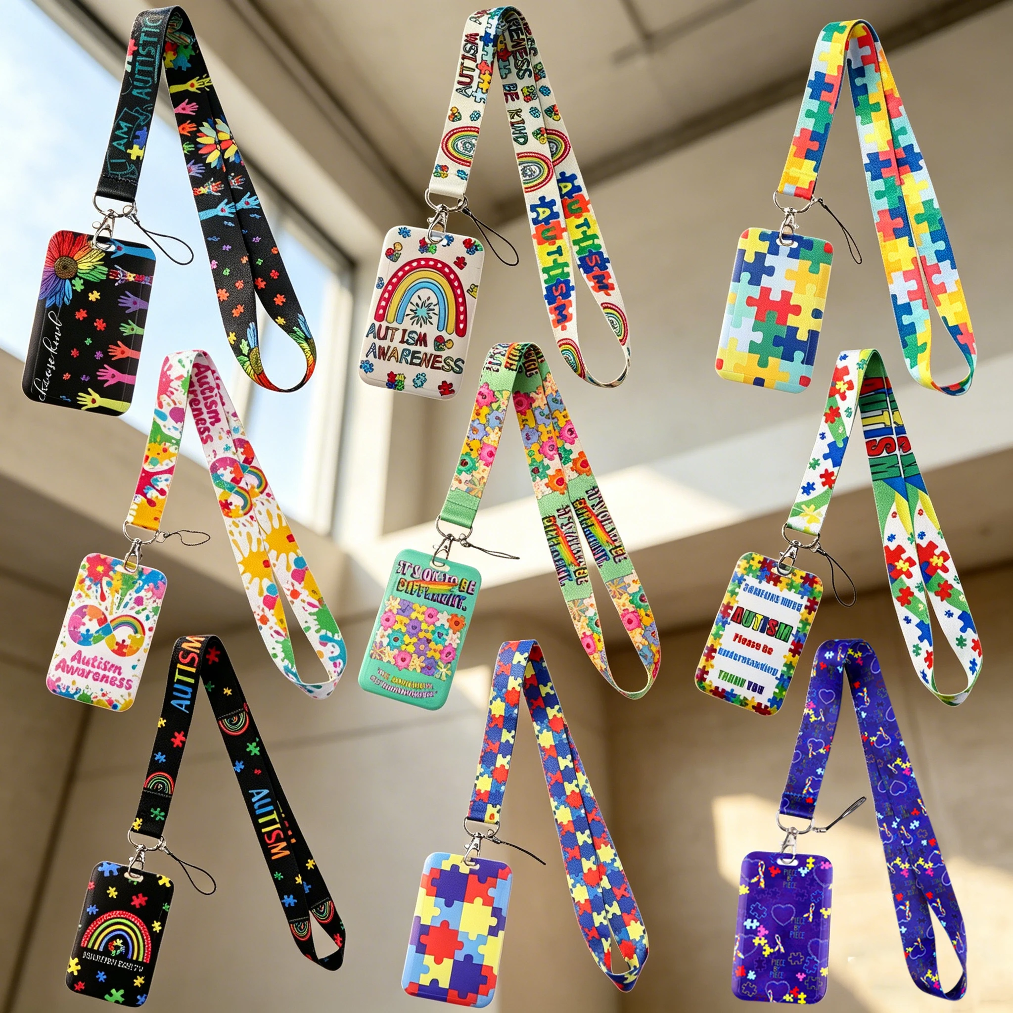 Autism Awareness Puzzle Lanyards Keychain Badge Holder ID Credit Card Pass Hang Rope Lariat Lanyard for Keys Accessories Gifts