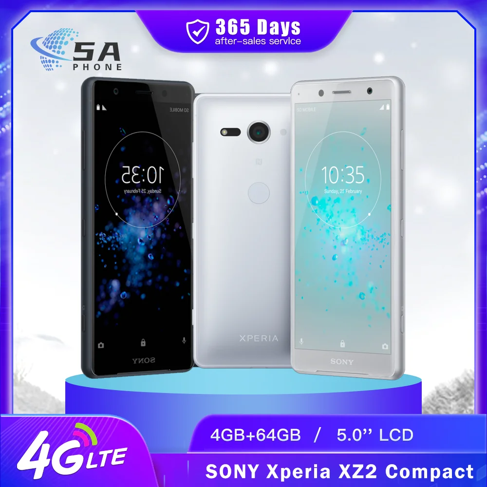Original Sony Xperia XZ2 Compact SO-05K 4G Mobile Phone NFC 4GB+64GB 19MP+5MP 5.0'' Snapdragon 845 Octa-Core Android SmartPhone