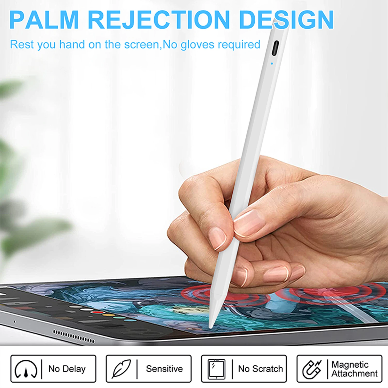 Stylus Pen with Magnetic Palm Rejection for iPad 9th/8th/7th/6th Gen (2018-2022), iPad Mini 6th/5th Gen for Apple Pen