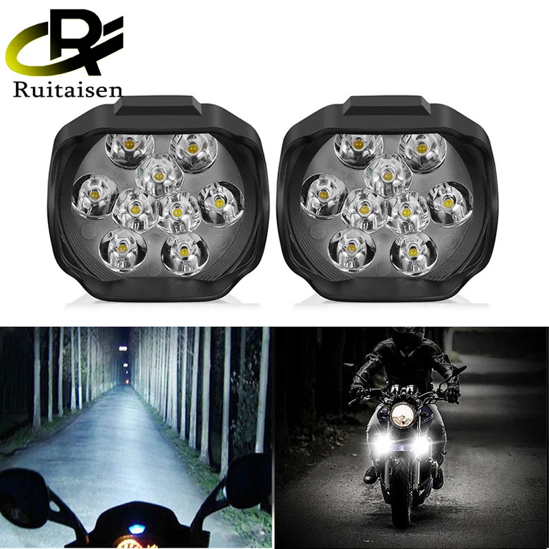 Motorcycle LED Wide Pressure Headlights Electric Vehicle External  9 Beads Highlight Spotlights 18w  Signal Lights