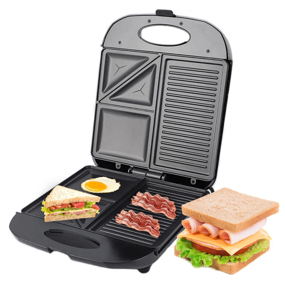 1400 W Grillmaschine, Waffeleisen mit Eisen-Antihaftbeschichtung, 3-in-1-förmige elektrische Grillplatte, Sandwich-Eier, Heizung, Panini-Brot