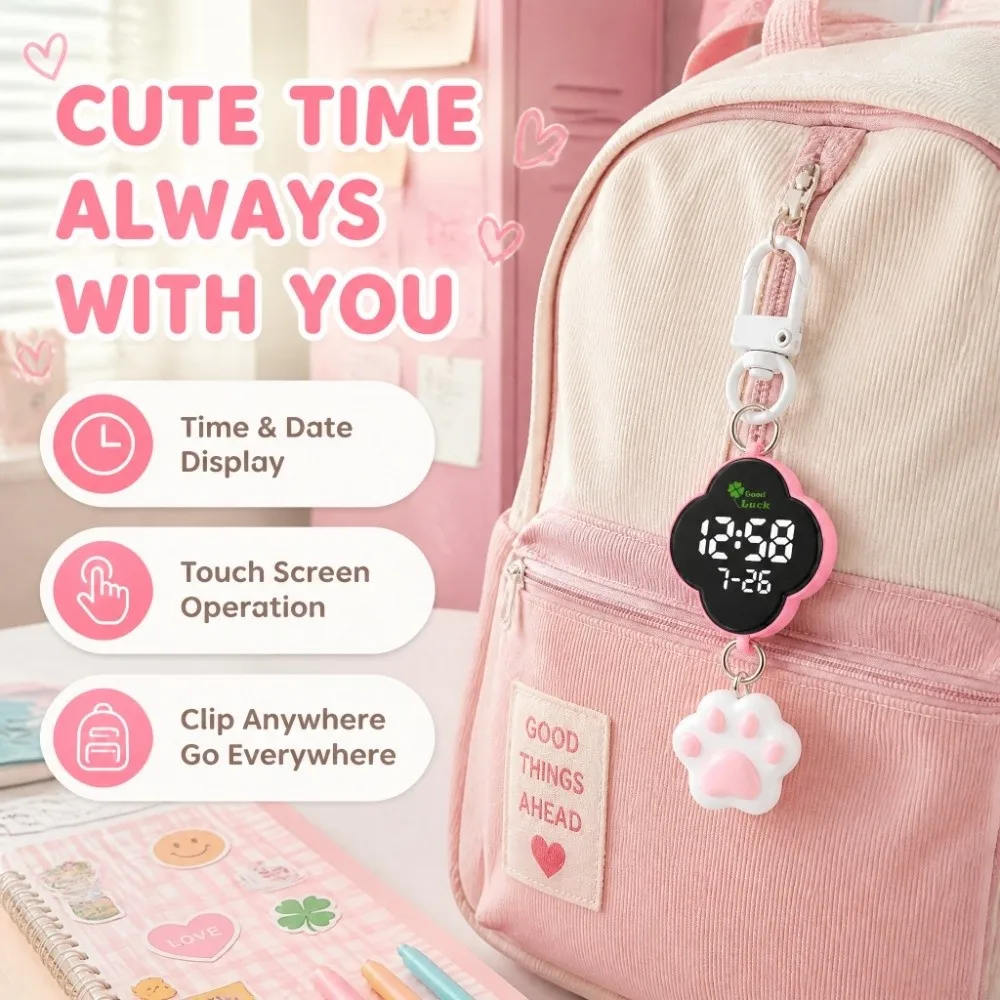 New LED Watch Keychain Night Light Number Display Electronic Watch Mirror Dial Flower Shape Dial Pocket Watch Keychain Pocket