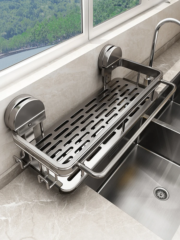 Kitchen Sink Dishcloth Holder Multifunctional Wall Mounted Drain Sponge Storage Rack Faucet Dishwashing Utensil Organization