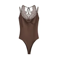 Women's Jumpsuit 2026 Spring New Solid Color Halter Neck Lace Splice Sexy Slim-Fit Romper Personalized Fashion - Image 2