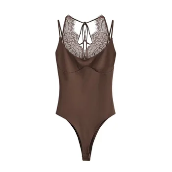 Halter Neck Lace Romper 2 Women's Jumpsuit 2026 Spring New Solid Color Halter Neck Lace Splice Sexy Slim-Fit Romper Personalized Fashion 2