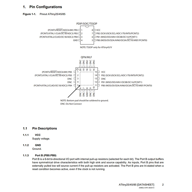 1PCS ATTINY85-20SU SOP-8 ATTINY85-20PU PDIP-8 singlechip 8-bit microcontroller
