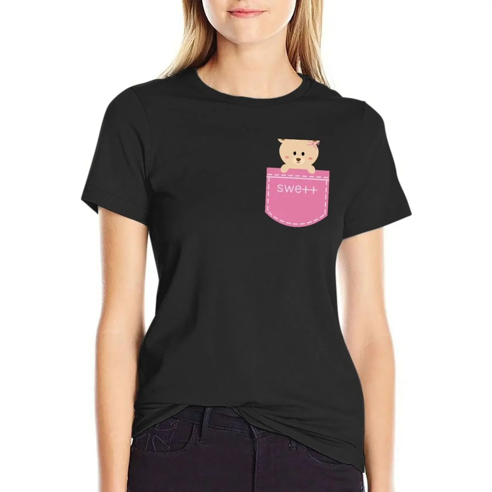 

SWE++ Bear in Pocket T-Shirt cute tops summer tops Aesthetic clothing female clothes for Women