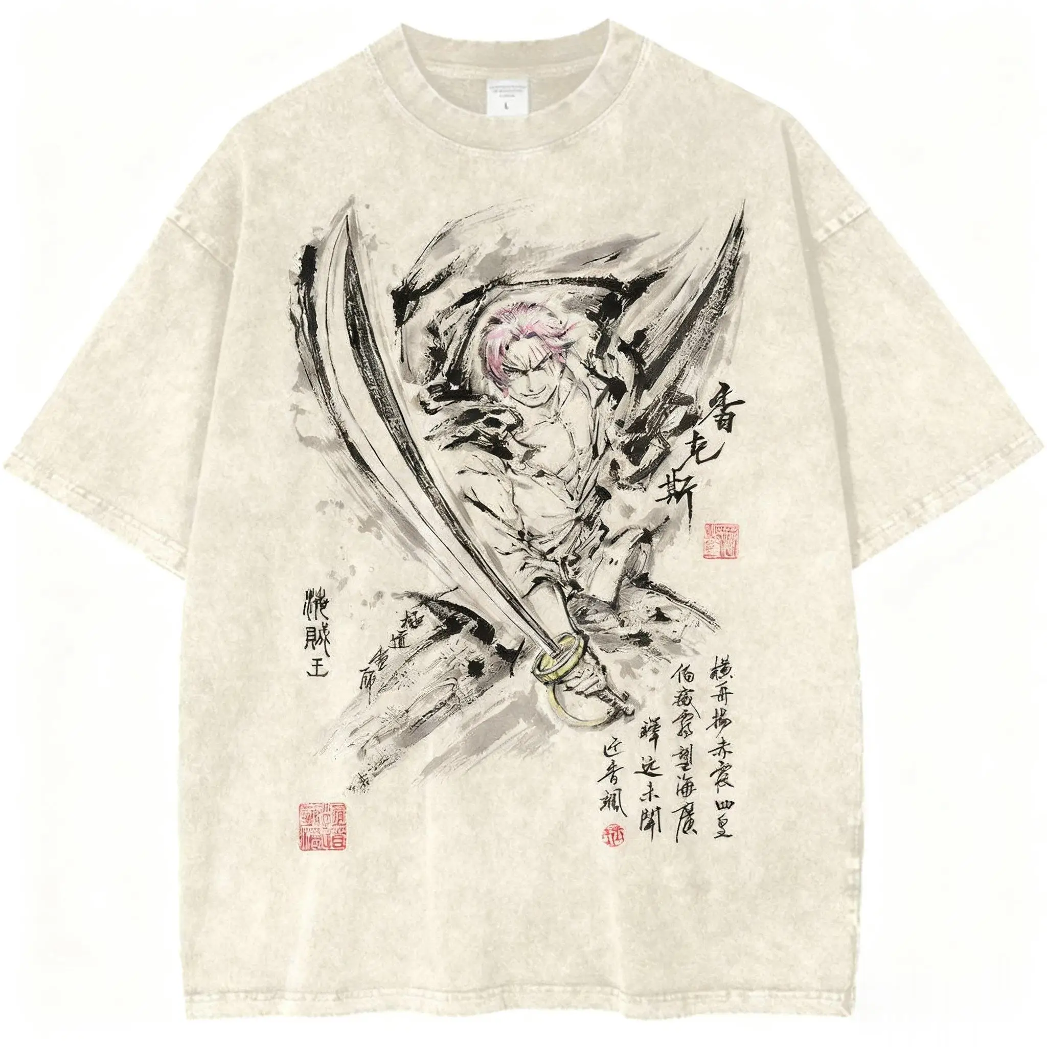 One Piece Zoro Anime Vintage Gewaschenes T-Shirt Baumwolle Kurzarm Casual Tops Japanische Grafik T-Shirt Streetwear Sommer Y2k Kleidung