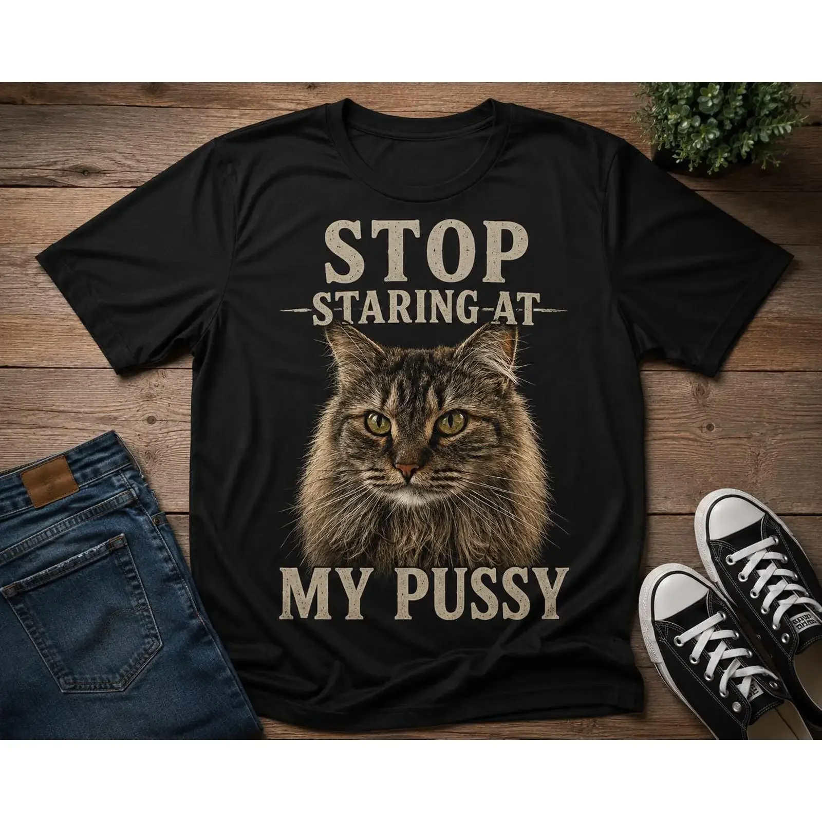Funny Stop Staring At My Cat Distressed T Shirt Vintage Black  Lover Humor Sarcastic vintage Washed Casual homme