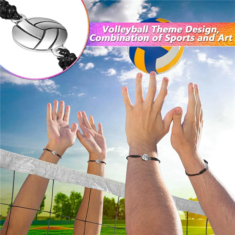 ABWP-48 Piece Volleyball Bracelets, Volleyball Charm Bracelet, Braided String Bracelet With Volleyball Pendant Decoration image 2