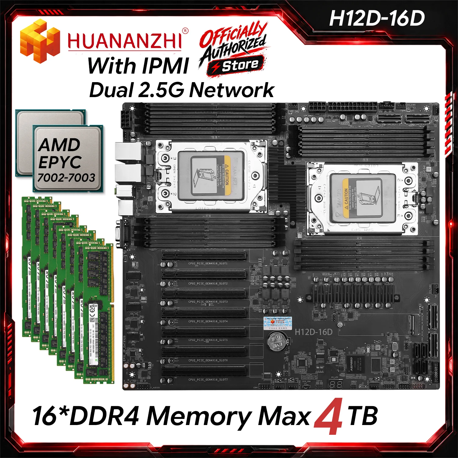 HUANANZHI H12D 16D Motherboard Support IPMI AMD EPYC 7002 7003 Series CPU 16 Memory Slot Dual 2.5G Network Server Motherboard