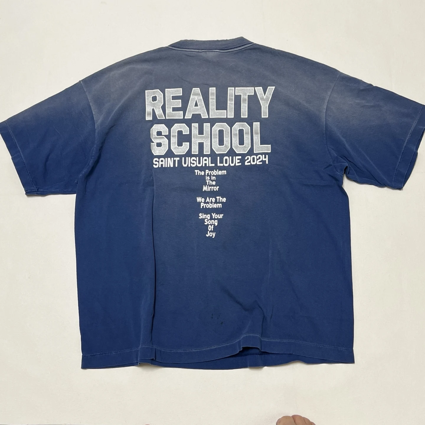 2025ss Saint REALITY SCHOOL SS Printed Women Men Navy T shirts tees Distressed Washed Oversize Men Cotton T shirt