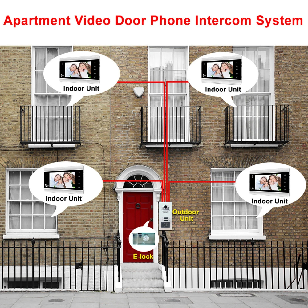 Tuya Wifi 7 Inch Apartment Building Video Door Phone Intercom System 2 to 12 Units Wired  Video Intercom Doorbell Rfid Access