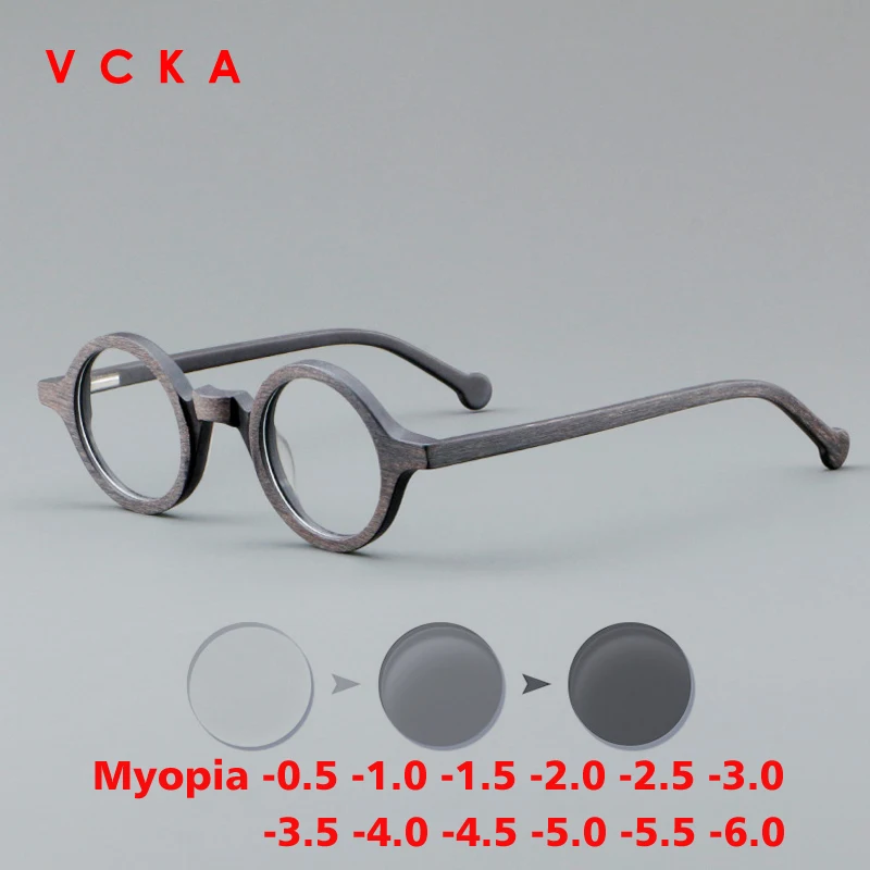 VCKA Acetat Myopie Verfärben Brille Rahmen Männer Kleine Runde Anti-blau Brillen Frauen Optische Verordnung Brillen -0,5 bis -6,0
