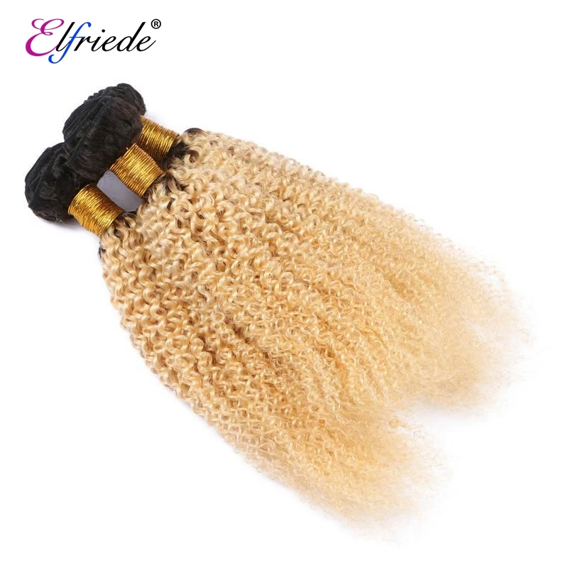 Elfriede-Bundles de cheveux humains bouclés crépus blonds, extensions de cheveux 613 humains, tissage de cheveux brésiliens, offres en lot, 1B/100%