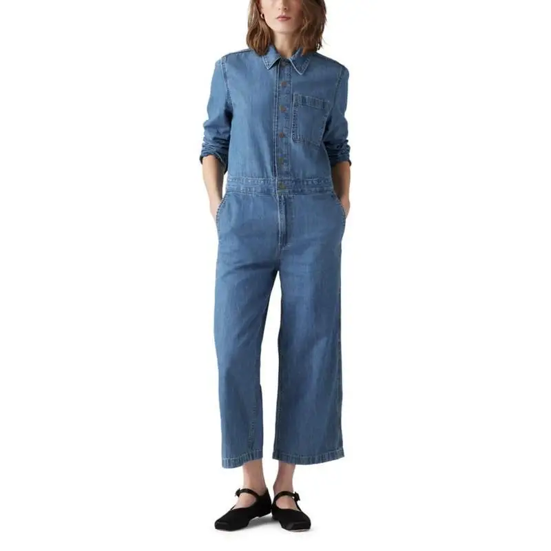 

Slim Fit Denim Jumpsuit Y2K Style Low Waist Five Inch Pants Female Clothing Suiting Fabric Other Components