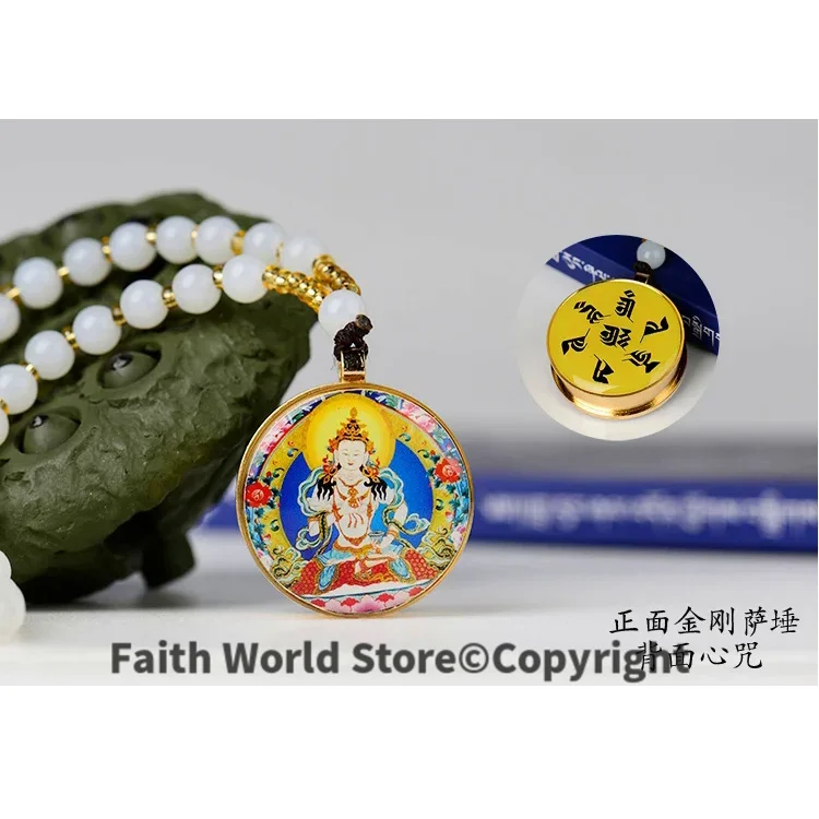 2PCS Greco-Buddhist pocket travel efficacious Mascot Safety Bless Yellow Jambhala Vajrasattva buddha COPPER Pendant Amulet box