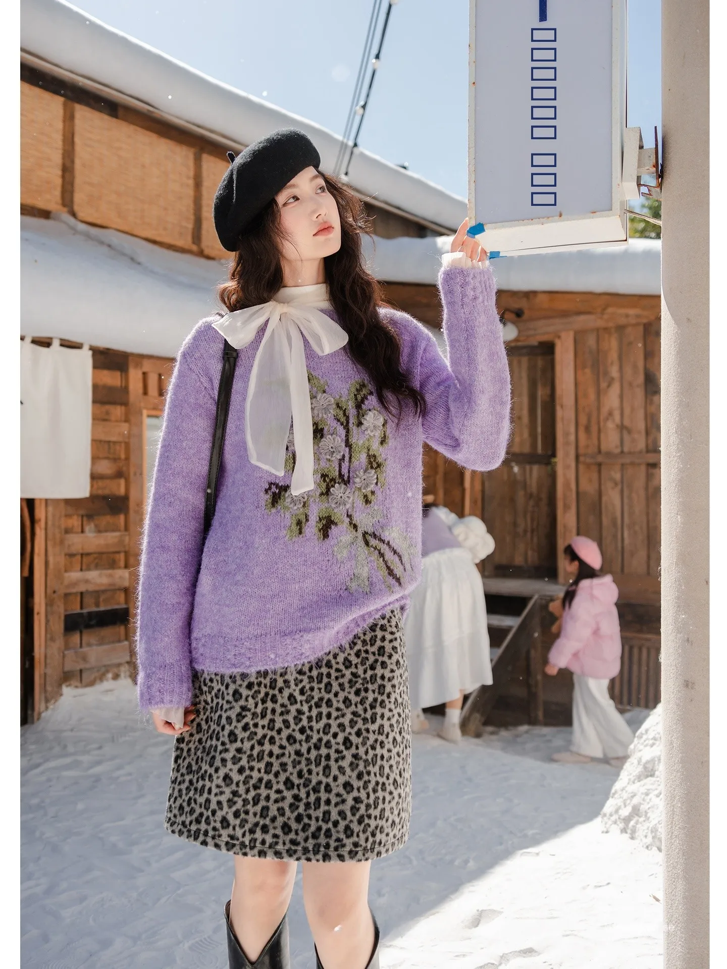 

Фиолетовый вязаный шерстяной свитер с вышивкой для женщин, осенне-зимний теплый топ, повседневный, удобный, свободного кроя