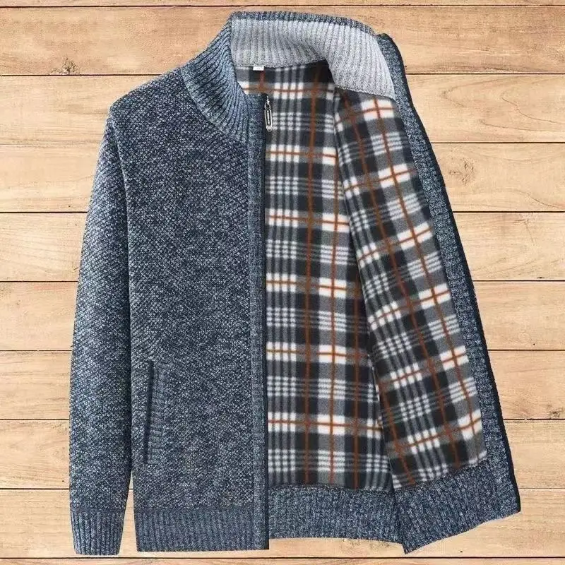 

Утепленный вязаный кардиган для мужчин, повседневный свитер для пап, осенне-зимняя верхняя одежда для среднего возраста, из полиэфирного волокна