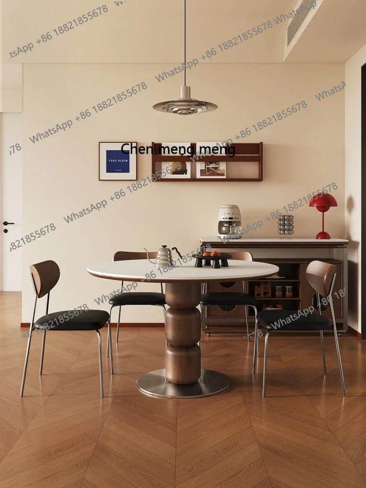 X188 Bauhaus Four-Sided Folding Solid Wood Rock Board Dining Table Set Small Apartment Square Table Convertible to Round Table