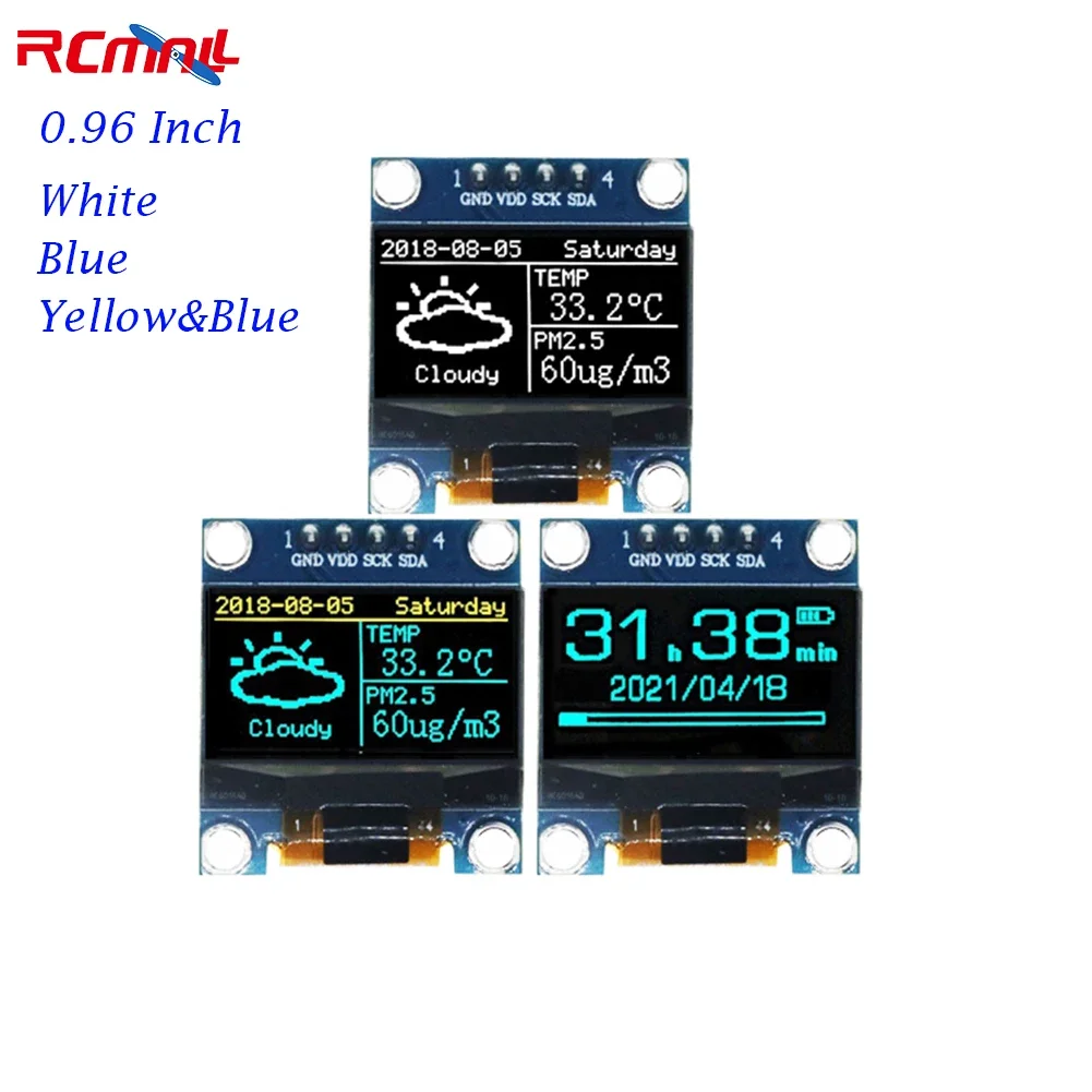 0.96" OLED LCD Module I2C SSD1315 128X64 0.96 Inch White/Blue/Yellow+Blue 5V/3.3V OLED Display for Arduino