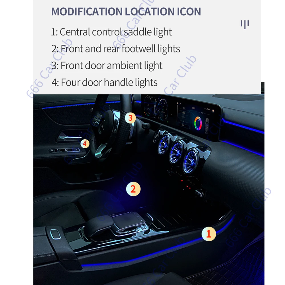 Luz Ambiental de 64 colores para Mercedes Benz W177, W118, W247, A/B/CLA/GLA/GLB, clase RGB, LED, ventilación de aire, Lámpara decorativa para