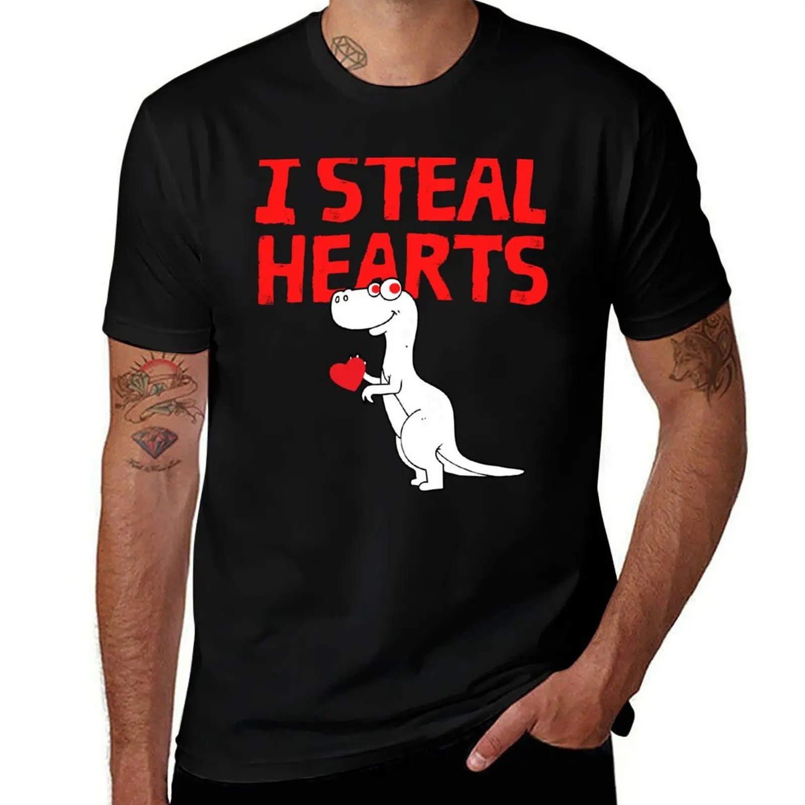 I Steal Hearts Trex Dino Cute Baby Boy Valentines Day Gift T-Shirt Modern Print Casual T-Shirt